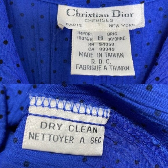 Christian Dior Chemises Polka Dot Blue Top Women Size 8 - Picture 6 of 6